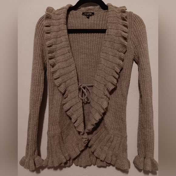Elisabetta Collection Made In Italy Knit Sweater Ruffle SzM Mocha Mohair/Wool - Picture 8 of 8